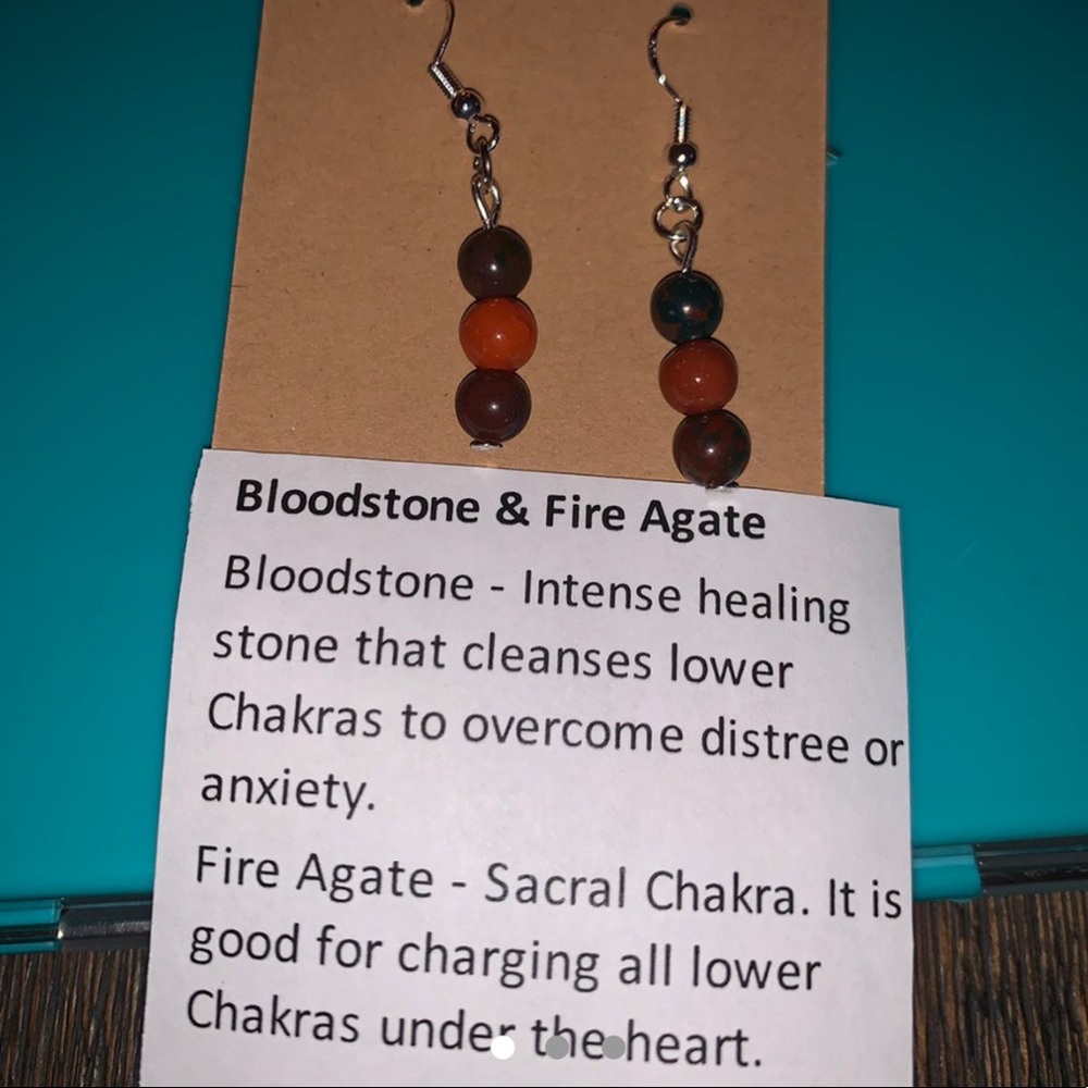Bloodstone and fire agate chakra earrings